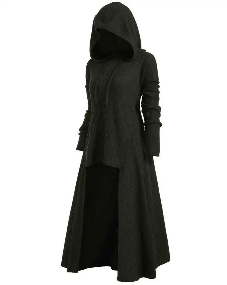 ecowalson Womens Gothic Punk Asymmetric Hem Long Sleeve Loose Hoodies Dress Cloak Costumes Vintage High Low Sweatshirts