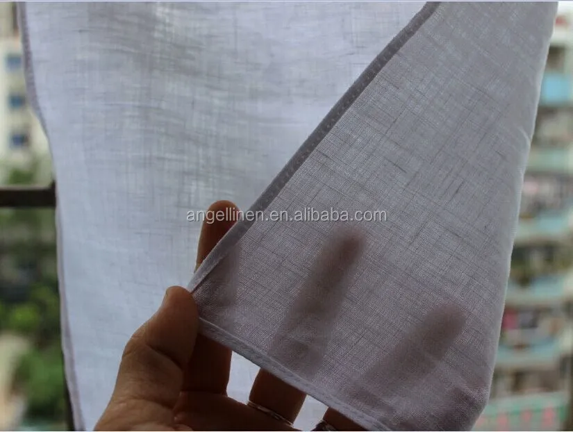 wholesale high quality textile pure flax linen fancy handkerchief with piping hem