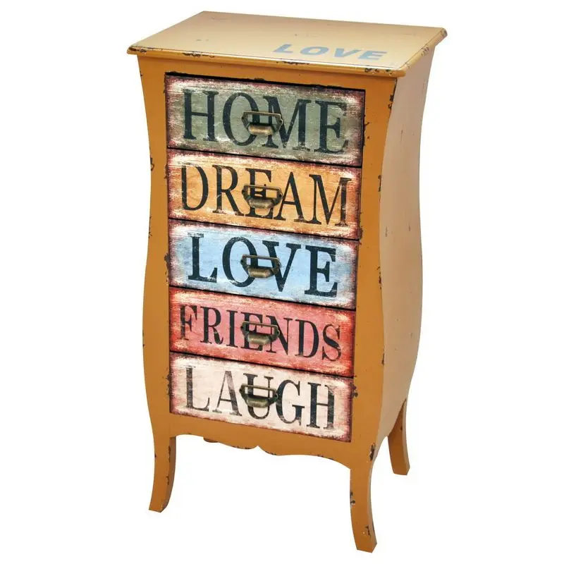 Industrial & vintage Indian solid wood 5 Drawer Living room cabinet with wheels