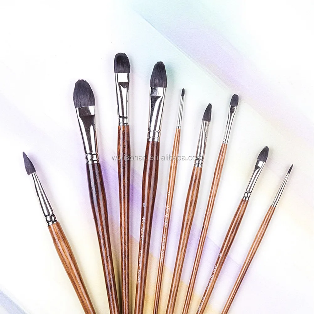 High Quality Artist 737FB Oval Head Squirrel Hair Wooden Handle Brush Pen for Art Supplies Watercolor Acrylic Paint Brush