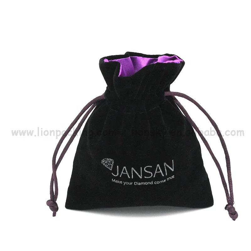 Custom logo Luxurious Design Satin Lined small black Velvet drawstring Bag for Jewellery