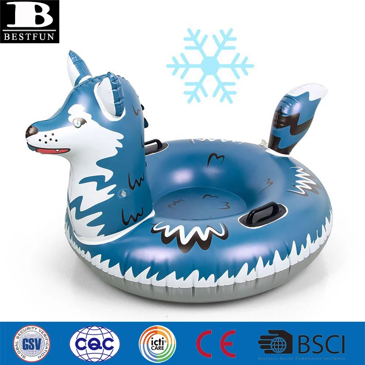 factory vinyl inflatable wolf snow tube durable plastic blow up wolf sled tube with handles for kids