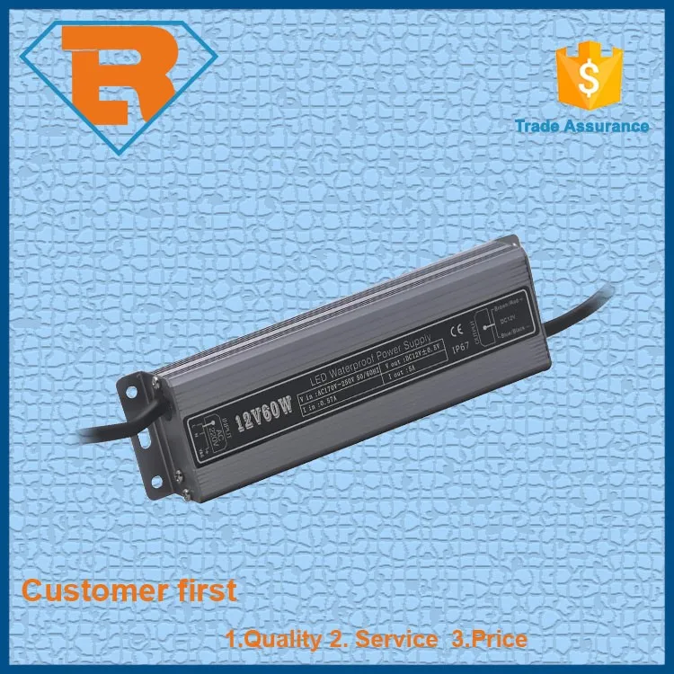 60W Waterproof IP67 Power Supply HS Code AC110/220V to DC12V DC24V For LED