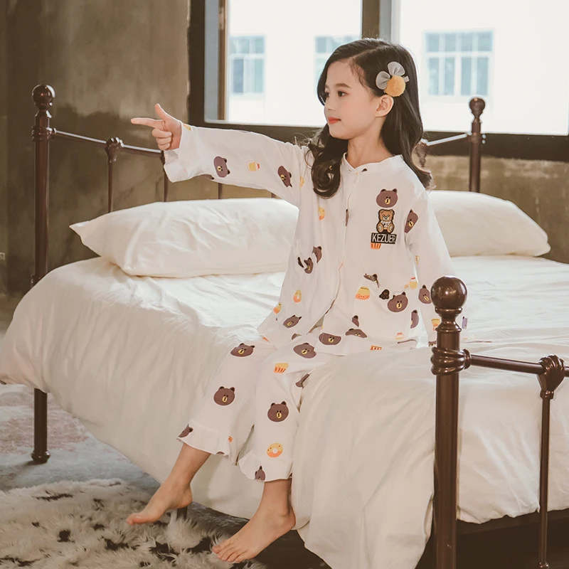 
Kids little girls sleepwear 2 piece set 100%cotton long sleeve cute pattern printed pajamas set 