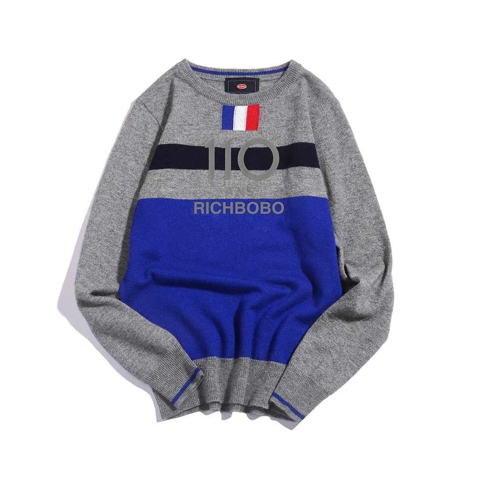 
Color matching blue and black children winter sweaters for kids 