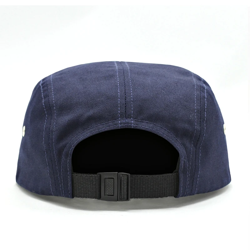 Wholesale Custom Five Panel Navy Blue Private Label Logo Camp Cap Nylon 5 Panel Cap