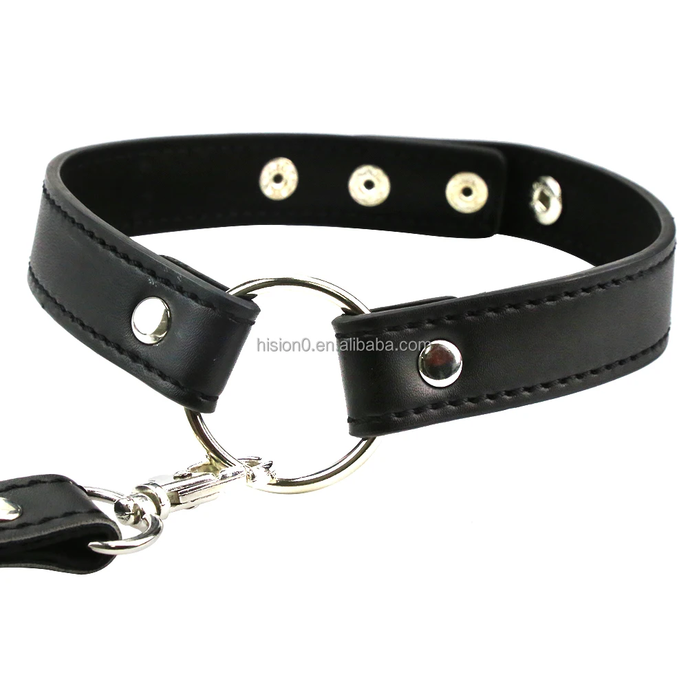 BDSM Body Bondage Restraint Adult Sex Toy Adjustable Black Leather Strap On Harness Breasts With Collar Choker Bondage Neck
