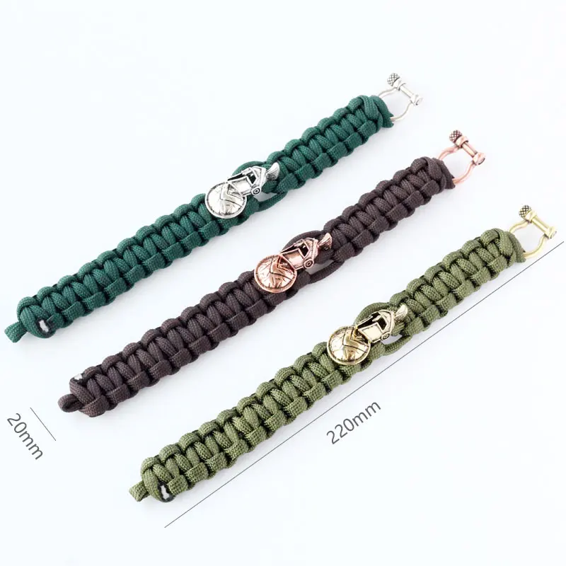 QingGear Handmade Helmet Charm Bead Nylon Rope Survival Bracelet With U Shackle Emergency Tactical Bracelet