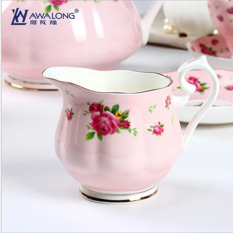 Grace tea sets with pink flower pattern Custom tea set/ Royal Style 15pcs coffee sets