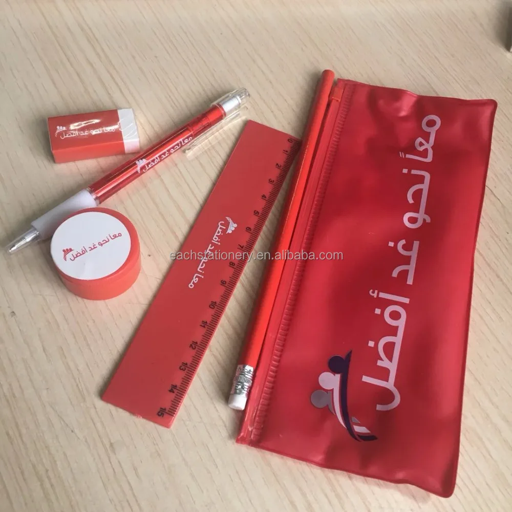 Набор школьных канцелярских принадлежностей с логотипом под заказ мягкая сумка из ПВХ набор карандашей красного цвета
