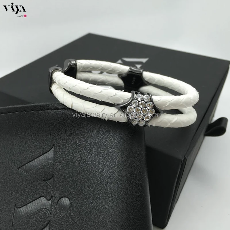 2016 Classic Black Leather Stingray Cord Bracelet Men Cuff Bangle Wristband