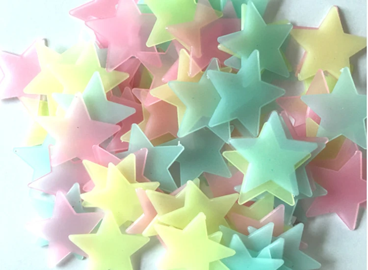 
kid bedroom light absorption at night 3D fluorescent light three-dimensional wall stickers, 3cm stars luminous patch 100pcs 
