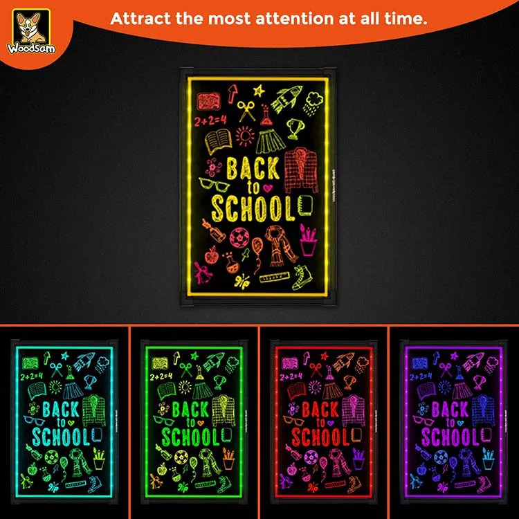 Деревянная Светодиодная доска для письма с подсветкой, 28X20 дюймов, мигающая, со стираемой неоновой вывеской, с 8 цветными маркерами