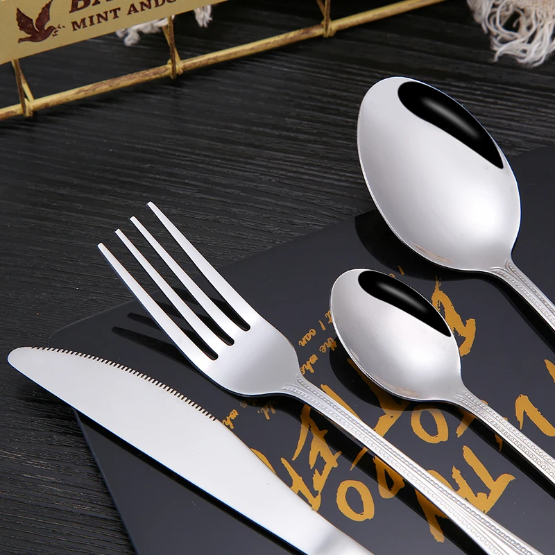 High Quality Mirror Polish Reusable Stainless Steel Bead Point Cutlery Set Includes Forks for Dinner and Tea Flatware Sets