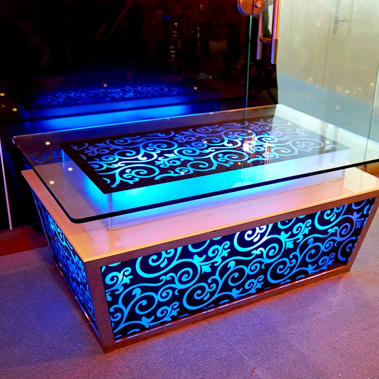 
China Hot sales Remote Control Bar KTV Hotel Room Led Table Long Square Tea Bar Table led ktv table for hotel night club 