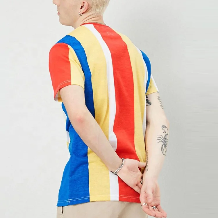 t shirt men crew neck short sleeves color block t shirts in bulk with multicolor stripes