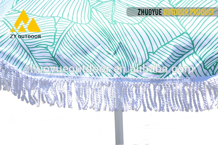 Custom printing new design sun outdoor beach umbrella with tassels