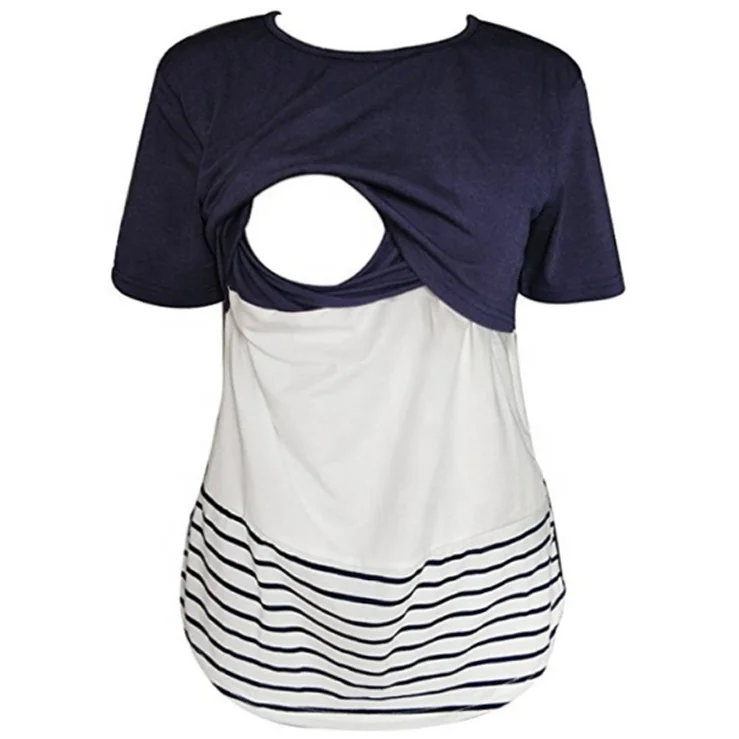 
Hot Fashion Maternity Nursing Tops Breastfeeding Clothes Clothing Lace Stripe Maternity Breastfeeding Shirt Feeding Nursing Wear 