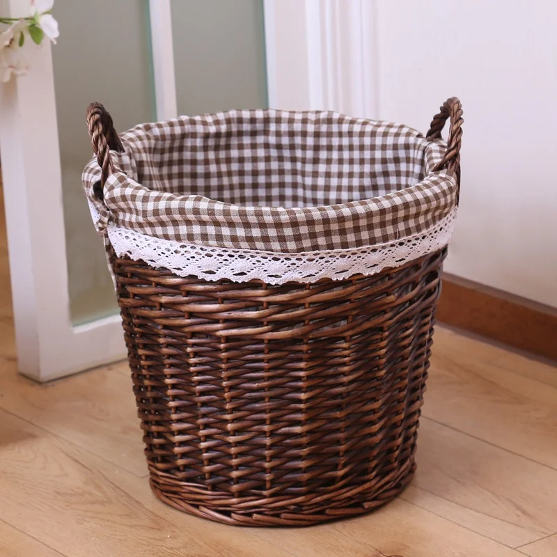 
Customized Cheap Round Wicker Willow Laundry Dirty Clothes Basket With two ears and lining 