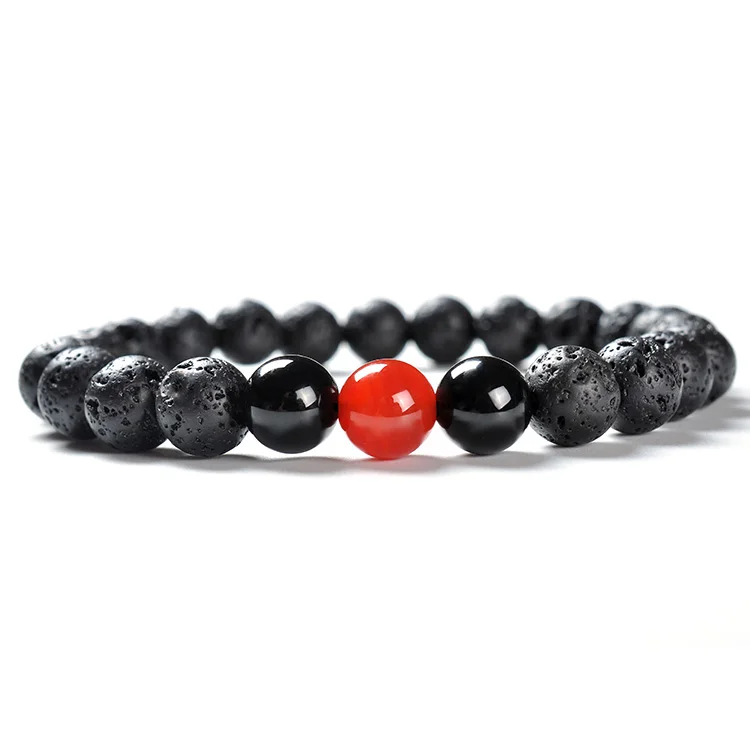 F90 Trending Products 2020 New Arrivals Red Black Agate Ginspiration Aromatherapy Essential Oil Unisex Magnetic Rosary Bracelet