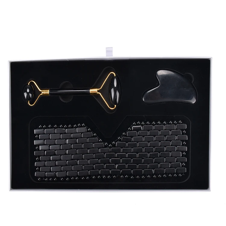 Частная этикетка изготовленный на заказ анти-старения черный обсидиан горячей и холодной воды, нефрит/гелевая маска для глаз с нефритовый валик и гуаша для сухих глаз маска