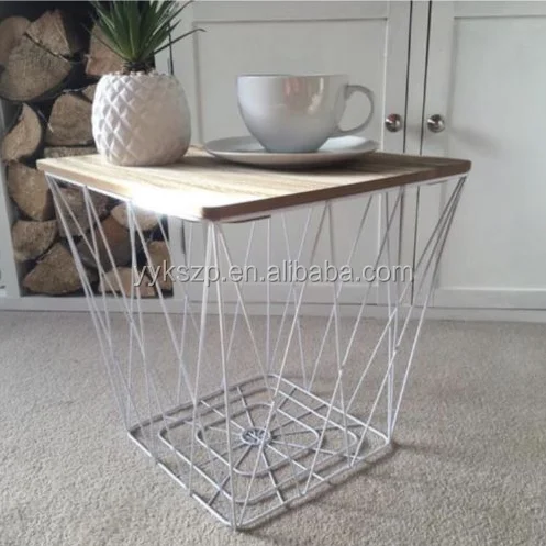 
Multi-function small wire coffee table metal basket storage with lid square wire coffee table 