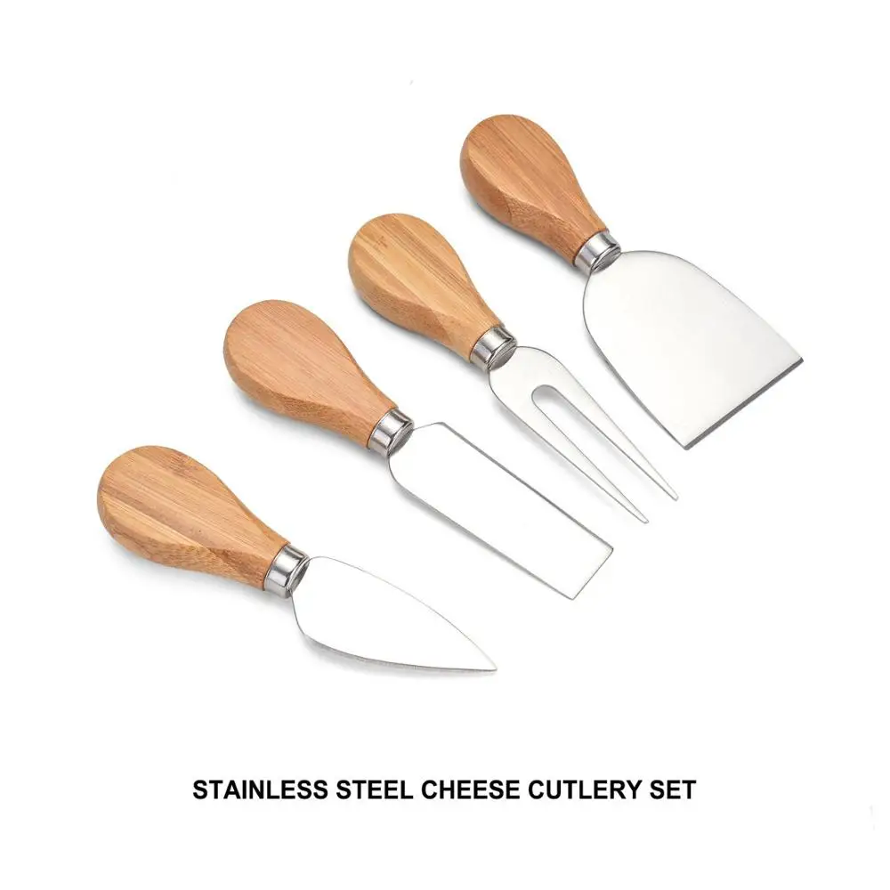 Bamboo Cheese Board and Knife Set, Charcuterie Platter Serving Tray for Wine, Crackers, Brie and Meat