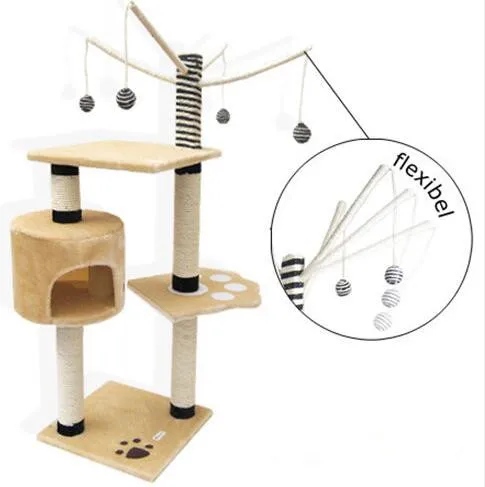 Plush Wooden Pet Condo Tower Furniture Toys Cat Scratcher Tree House