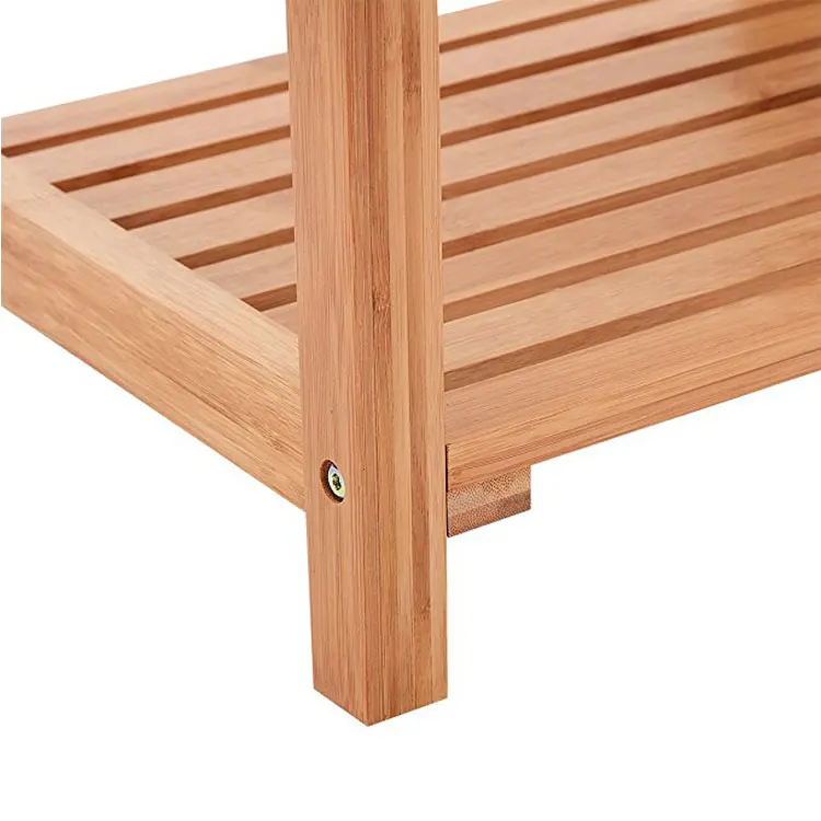 Bathroom accessory bamboo shower bench with storage shelf