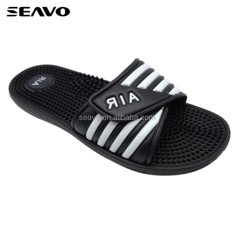 
SEAVO lightweight emboss pu upper design men black health massage slippers 
