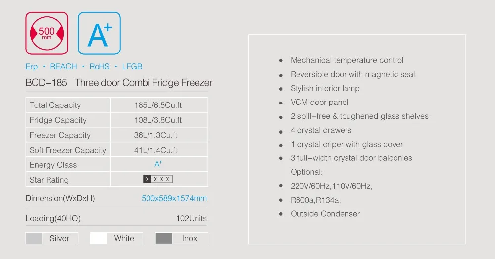 185L  three door new style refrigerator in home appliances