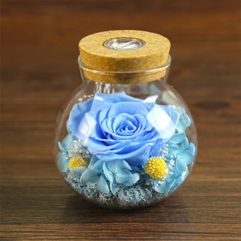 
Japanese Tecnology Preserved Rose Flower in Glass Bottle with LED light for New Year Best Wishes 