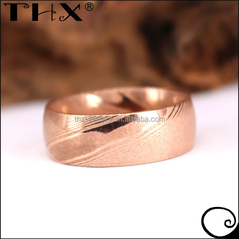Cool Unique Men Women Rose Gold Pure Damascus Steel Wedding Ring