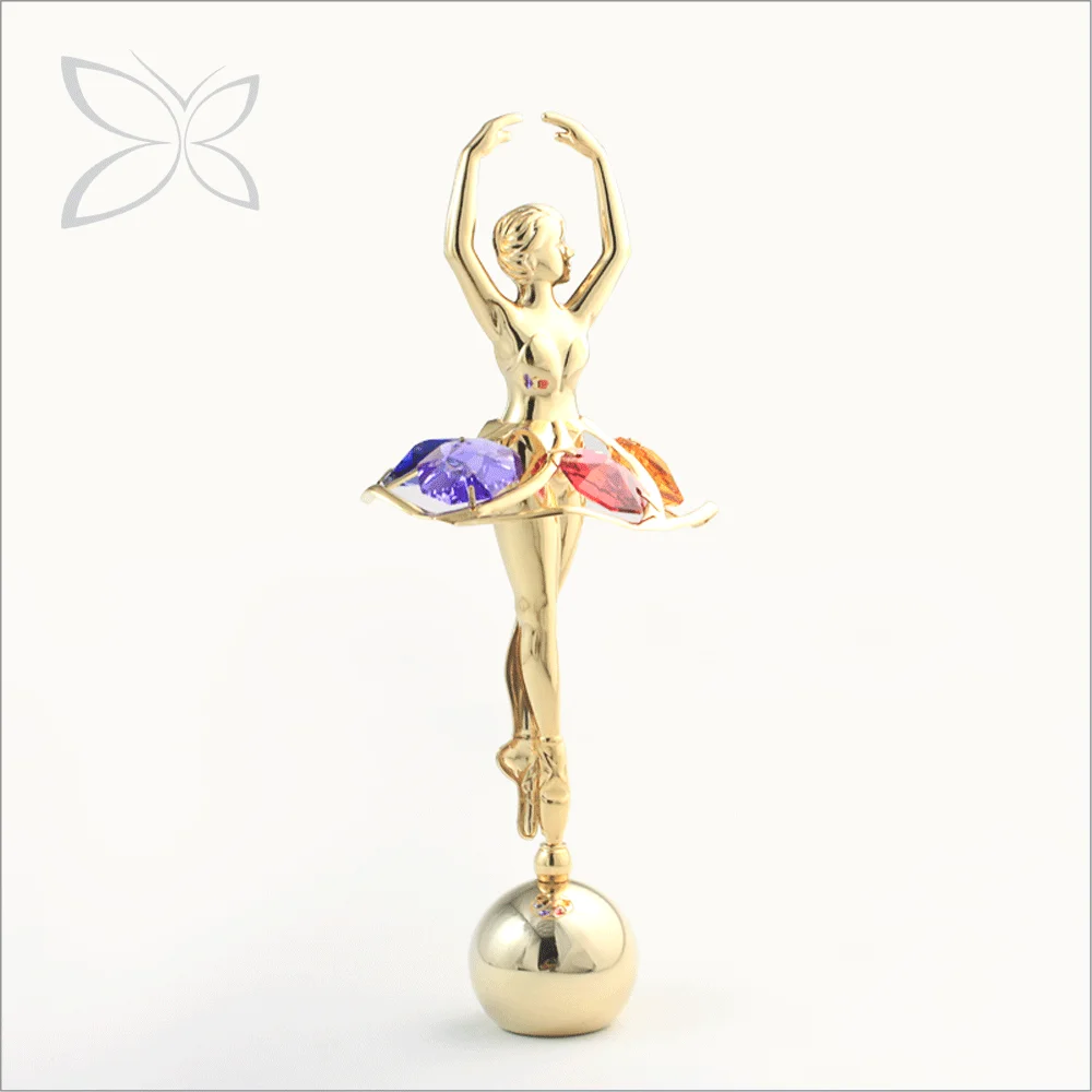 Crystocraft 24k Gold Plated with Assorted Colors Brilliant Cut Crystals Swan Lake Ballet Dancer Statue Gift Ballerina Figurine