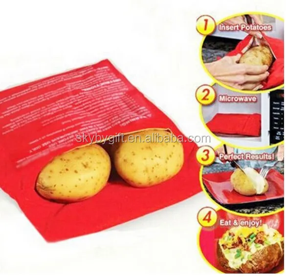 
Dropshipping Kitchen Red Cooking Tool 4 Minutes Fast Reusable Washable Baked Cooker Pouch Microwave Potato Bag 
