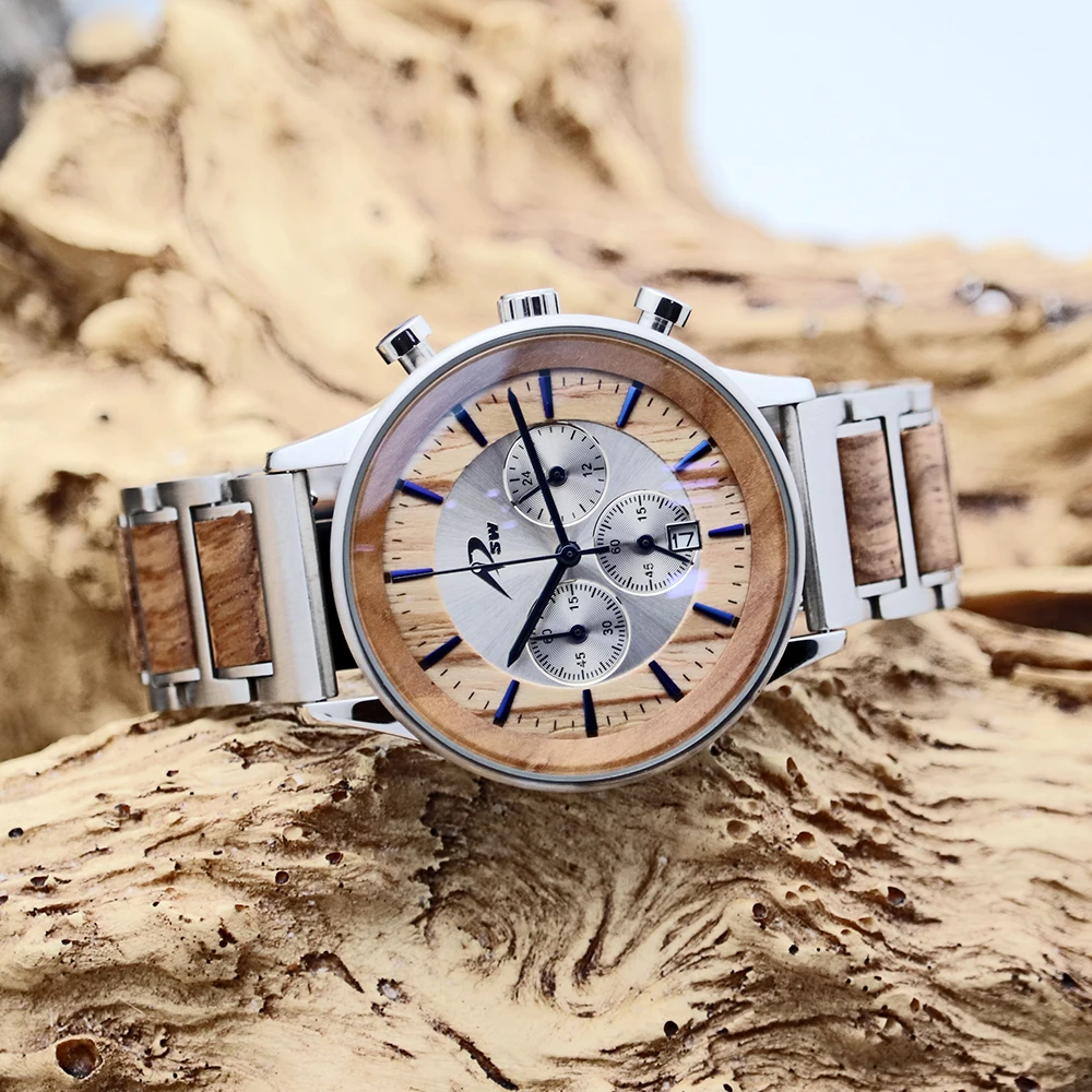 Olive Wood Stainless Steel Waterproof Luxury Business Wooden Watches
