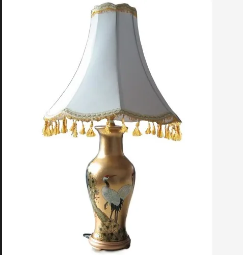 black  lacquer oriental hand painted flower bird  art porcelain  lighting  table  lamp