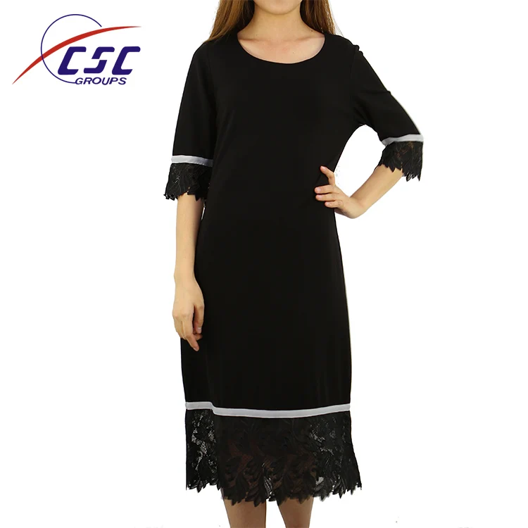 Guangzhou wholesale clothing fall knit fashion ladies black half sleeve lace dress