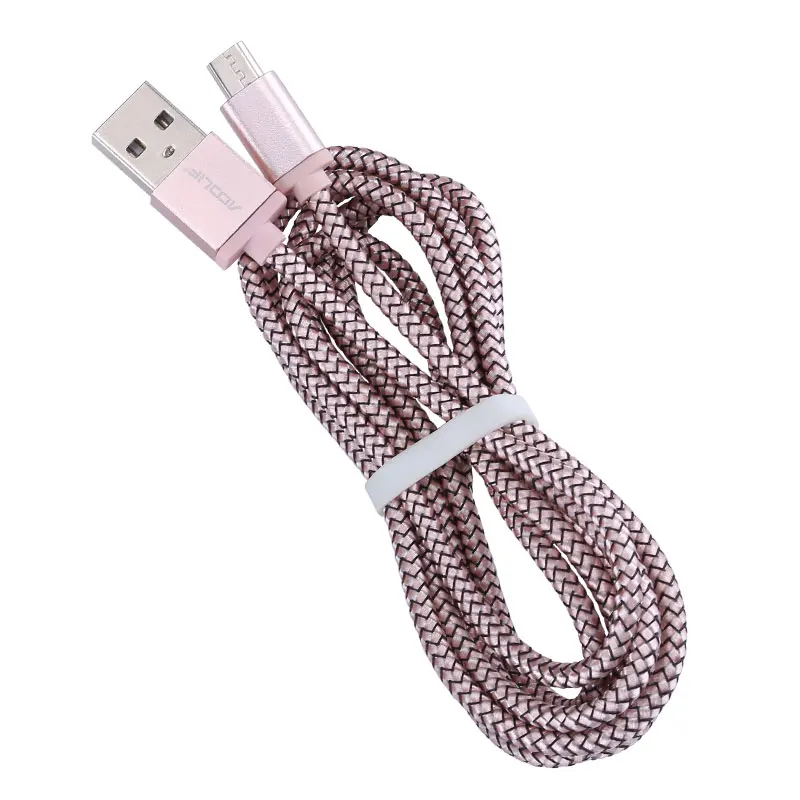 Самый продаваемый 1 м розовый Золотой тканевый Плетеный Micro usb-кабель