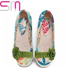 Big Size 34-43 Fashion Patch Color Charming Flower Flat Shoes 2015 Brand Bohemia Print Convas Shoes Spring Autumn Shoes Women