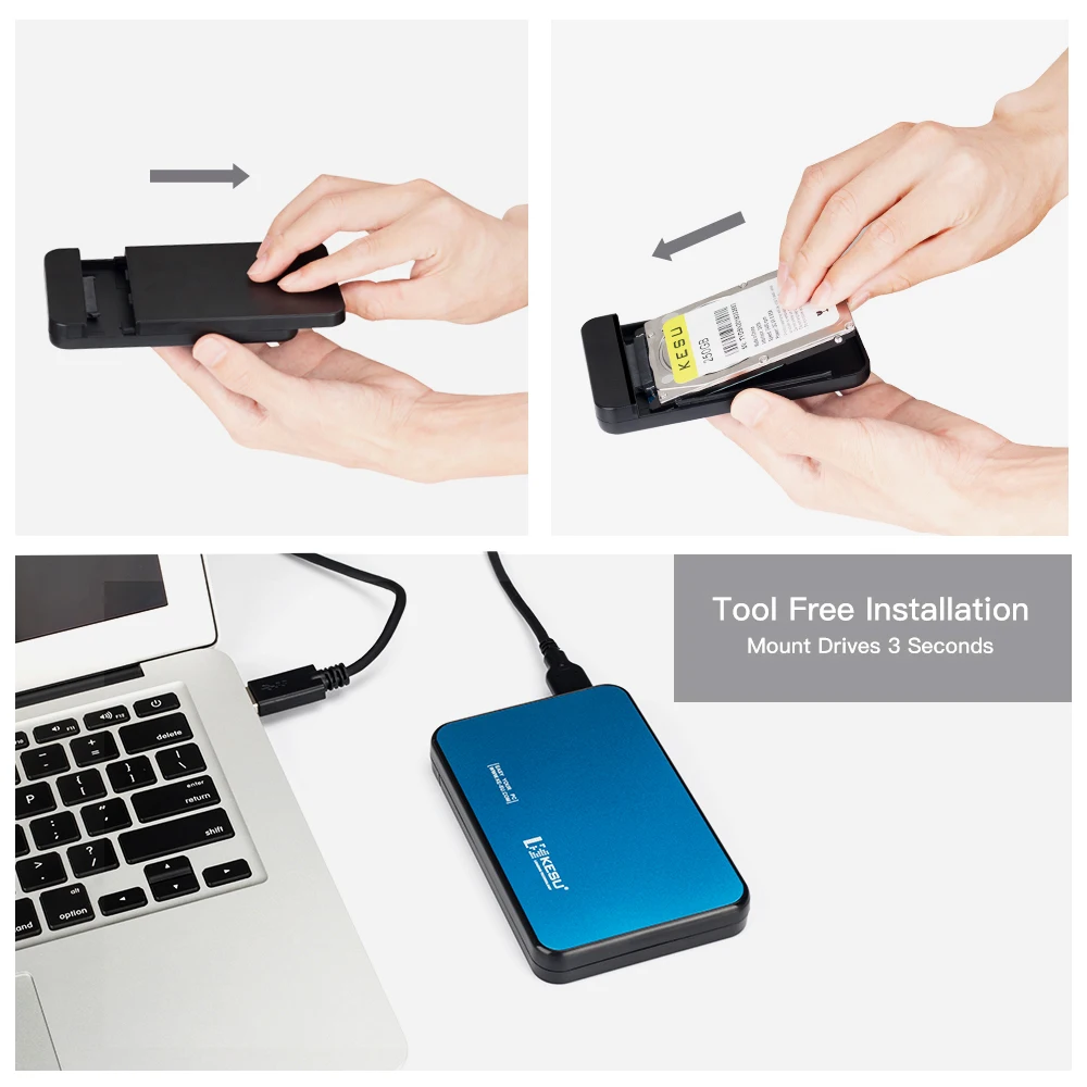 KESU Wholesale Hard Disk Enclosure Case 2.5 inch SATA USB 3.0 SSD/HDD 1TB 2TB Hard Drive Box for Samsung Seagate