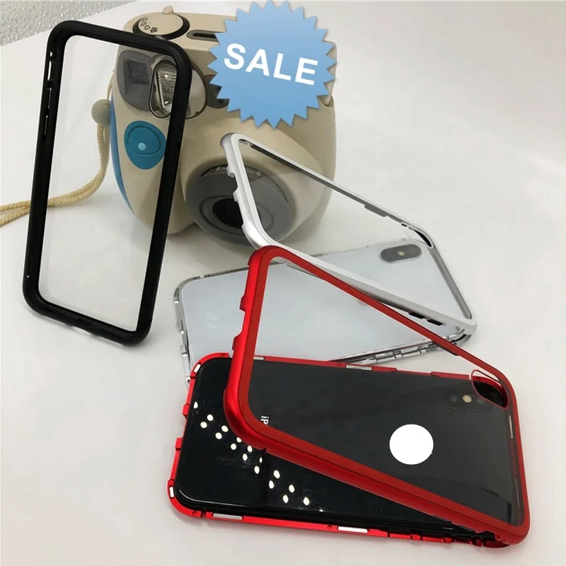 cell phone Magnetic Adsorption Aluminum Bumper Tempered Glass Back mobile Case covers For iphone X XR XS Max