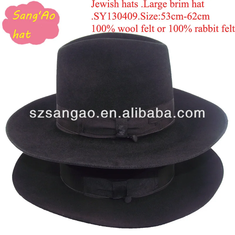 Making big black wool felt jewish hats as new style fedora