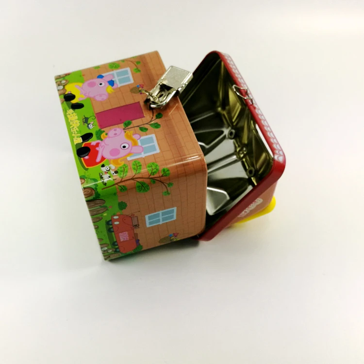 Color Graphic Metal House Shape Children Holiday Promotion Gift Money Saving Tin Box