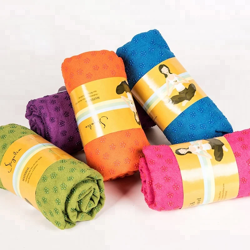 Оптовая продажа микрофибра полотенце для йоги нескользящая силиконовая точка, абсорбирующий экологически чистый коврик для йоги полотенце на заказ Печать