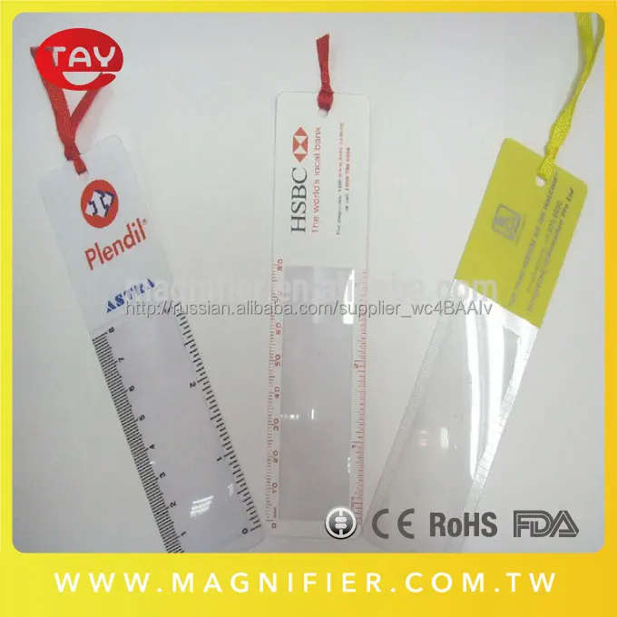 Promotional Custom Printed Thin 8cm Fresnel Lens Ruler Bookmark Magnifier with String