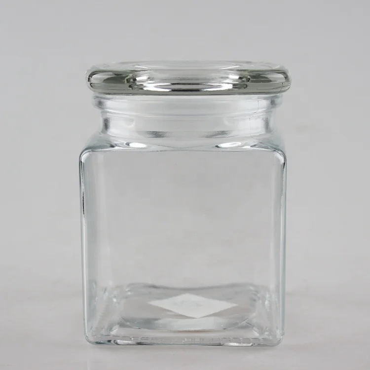 Hot selling square glass storage jar storage canister with stopper lid