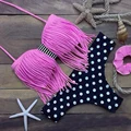 Pink Tassel Bikini Women 2016 Beach Biquini Brazilian Bikinis Women Retro Swimsuit Padded Bra Dot Swimwear