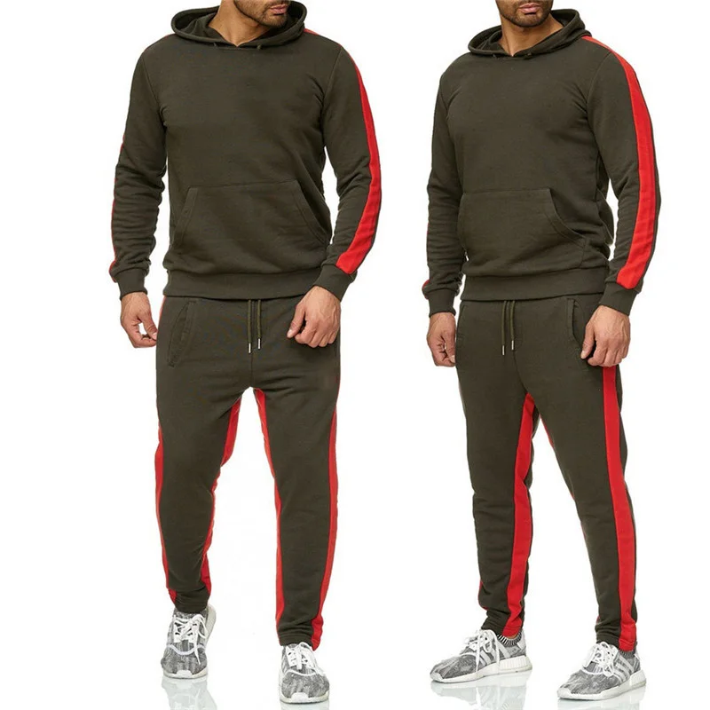 New Sportswear 2 Piece Hoodies and Pants Wholesale Men Track Suit Set Print Custom Logo Suit with Contrast Panel