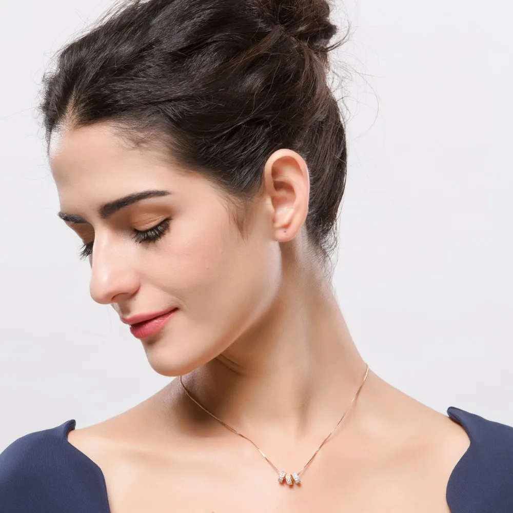 LUOTEEMI Wholesale Stock Fashion Cubic Zirconia Element Crystal 3 Loops Pendant Rose Gold Jewelry Necklace